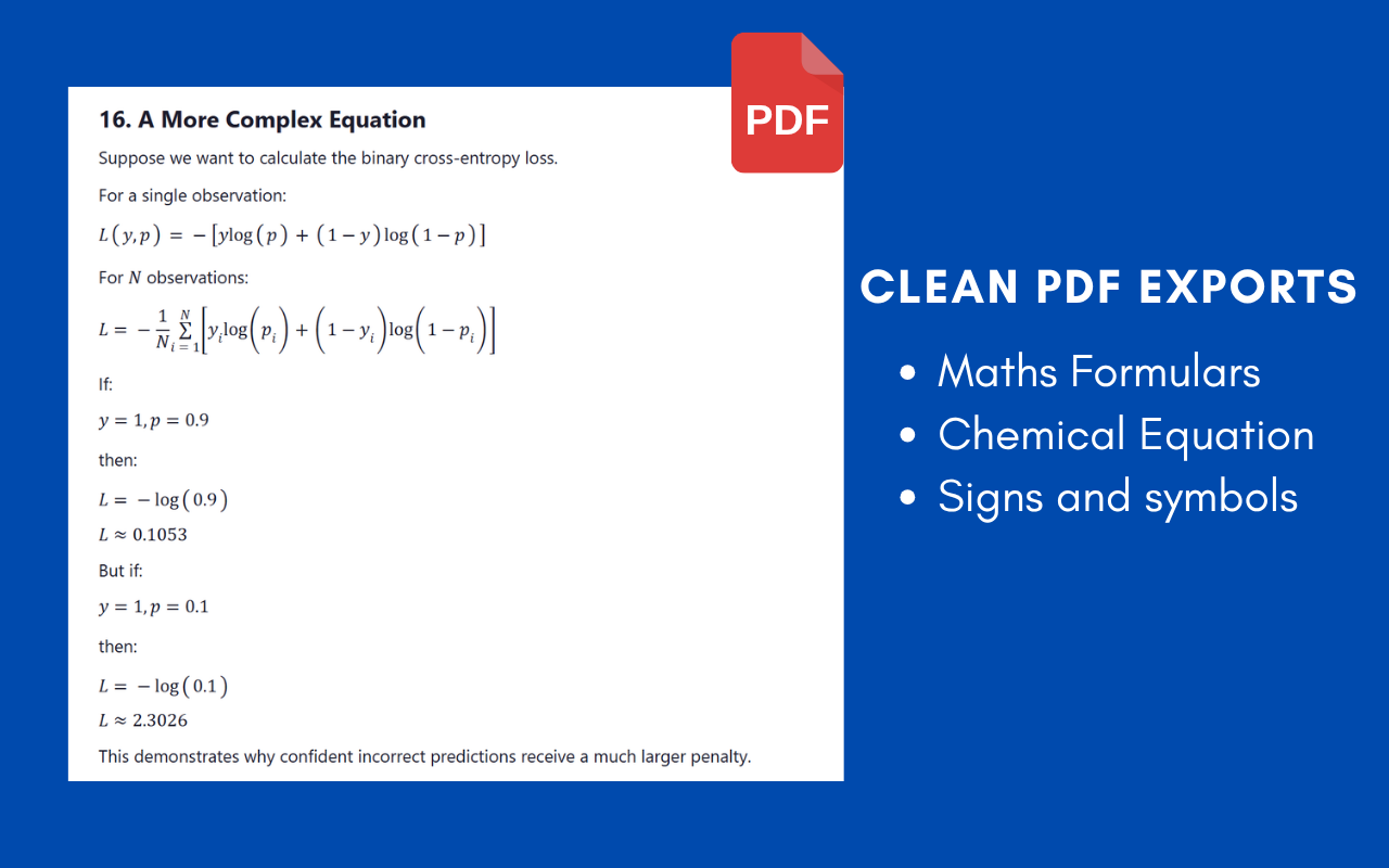 A ChatGPT reply exported to PDF with its equations and formatting intact
