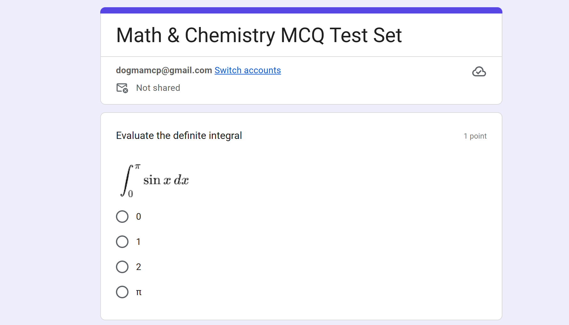 Simple math equations with exponents and fractions in a Google Forms quiz
